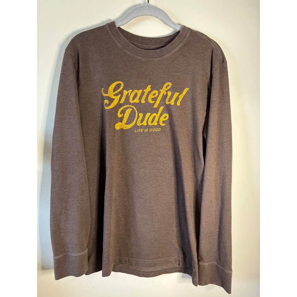 Life is Good Mens Grateful Dude Long‎ Sleeve Crusher Tee Brown Heather M F17-